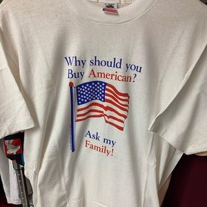 Vintage 1991 Buy American Flag Tee White Mens XL